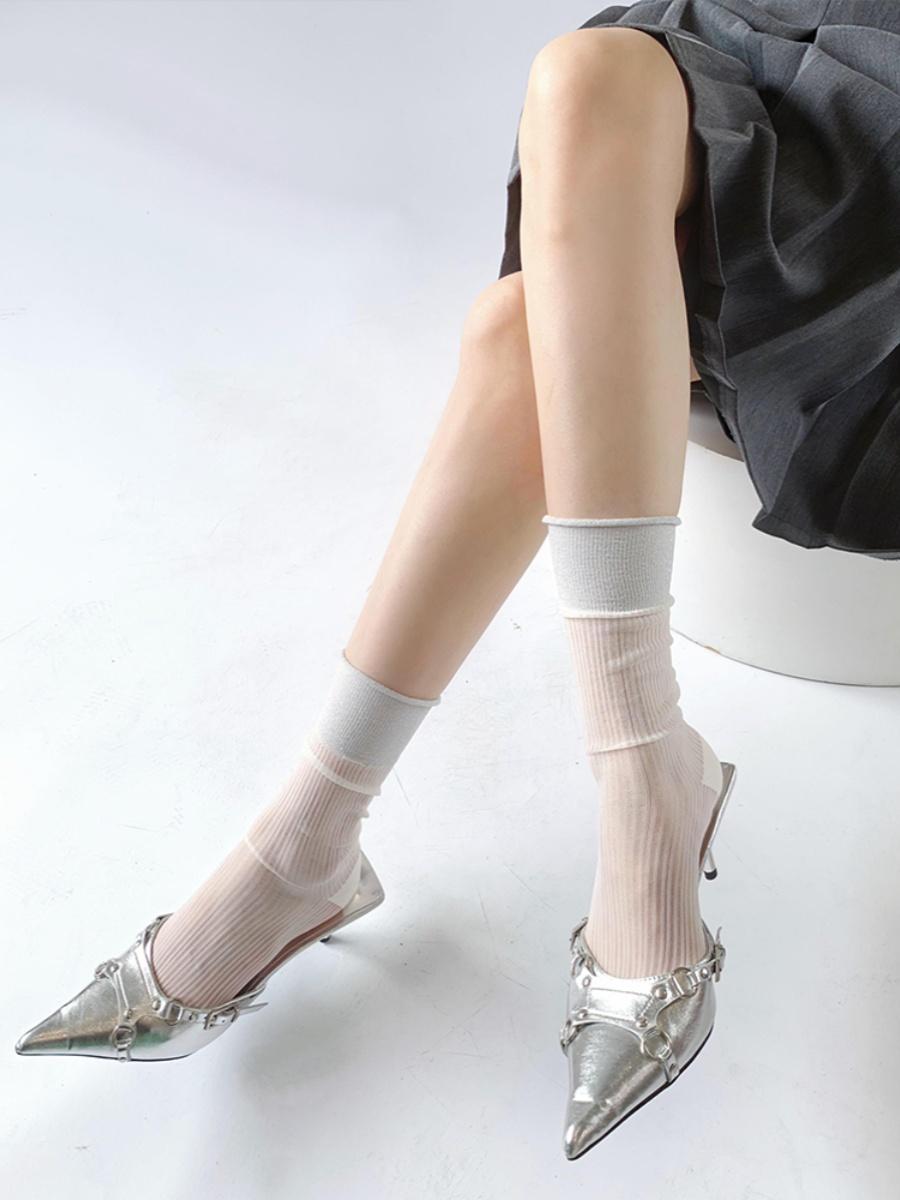 Stripe Semi-Sheer Crew Socks