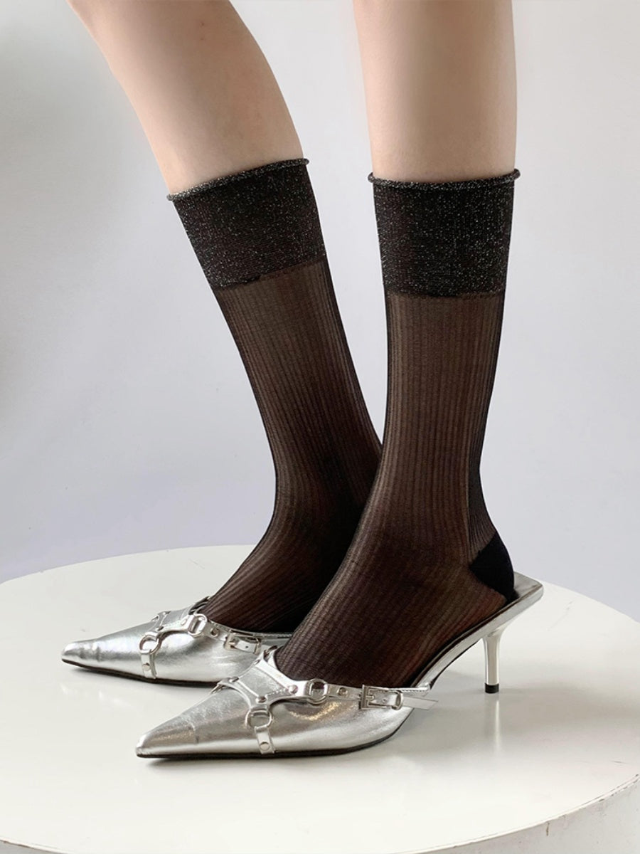 Stripe Semi-Sheer Crew Socks