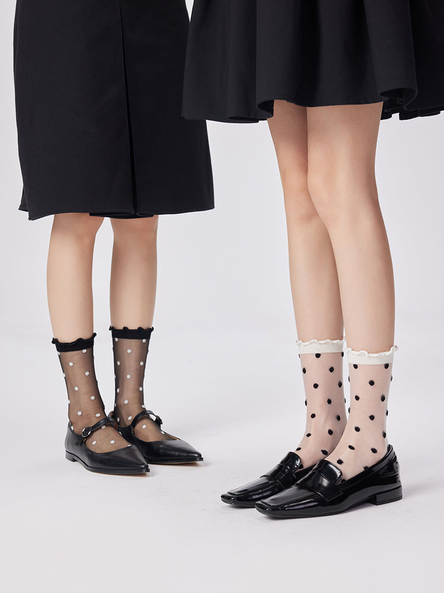 Polka Dots Ruffle Sheer Crew Socks
