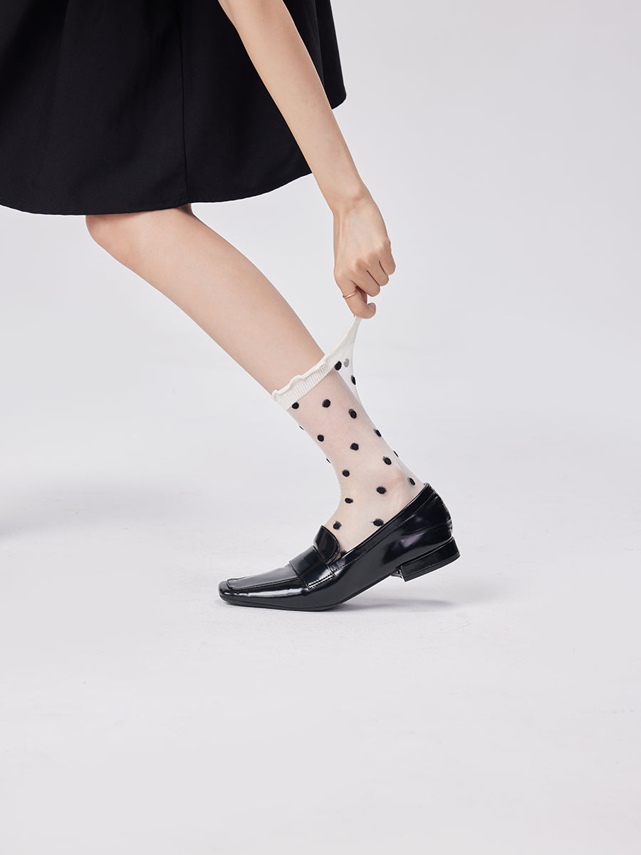 Polka Dots Ruffle Sheer Crew Socks