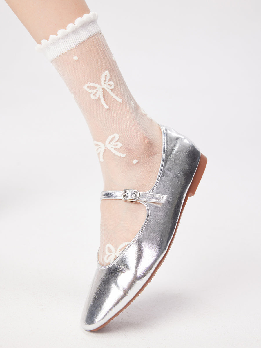 Bow Embroidery Sheer Crew Socks