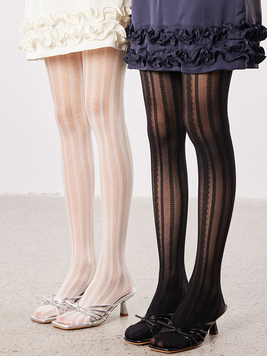 Sheer Jacquard Stripe Tights