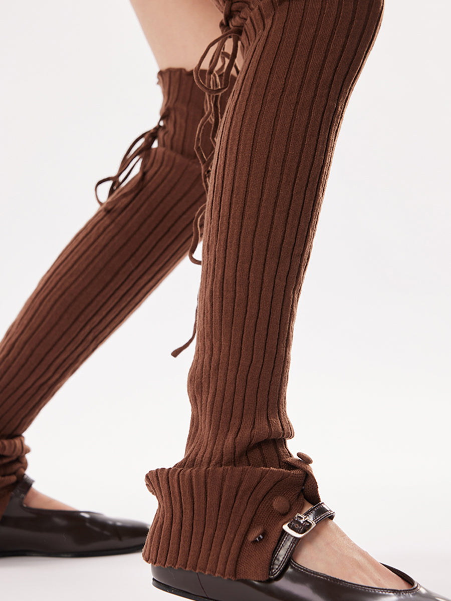 Buttoned Lace-Up Ribbed Leg Warmers