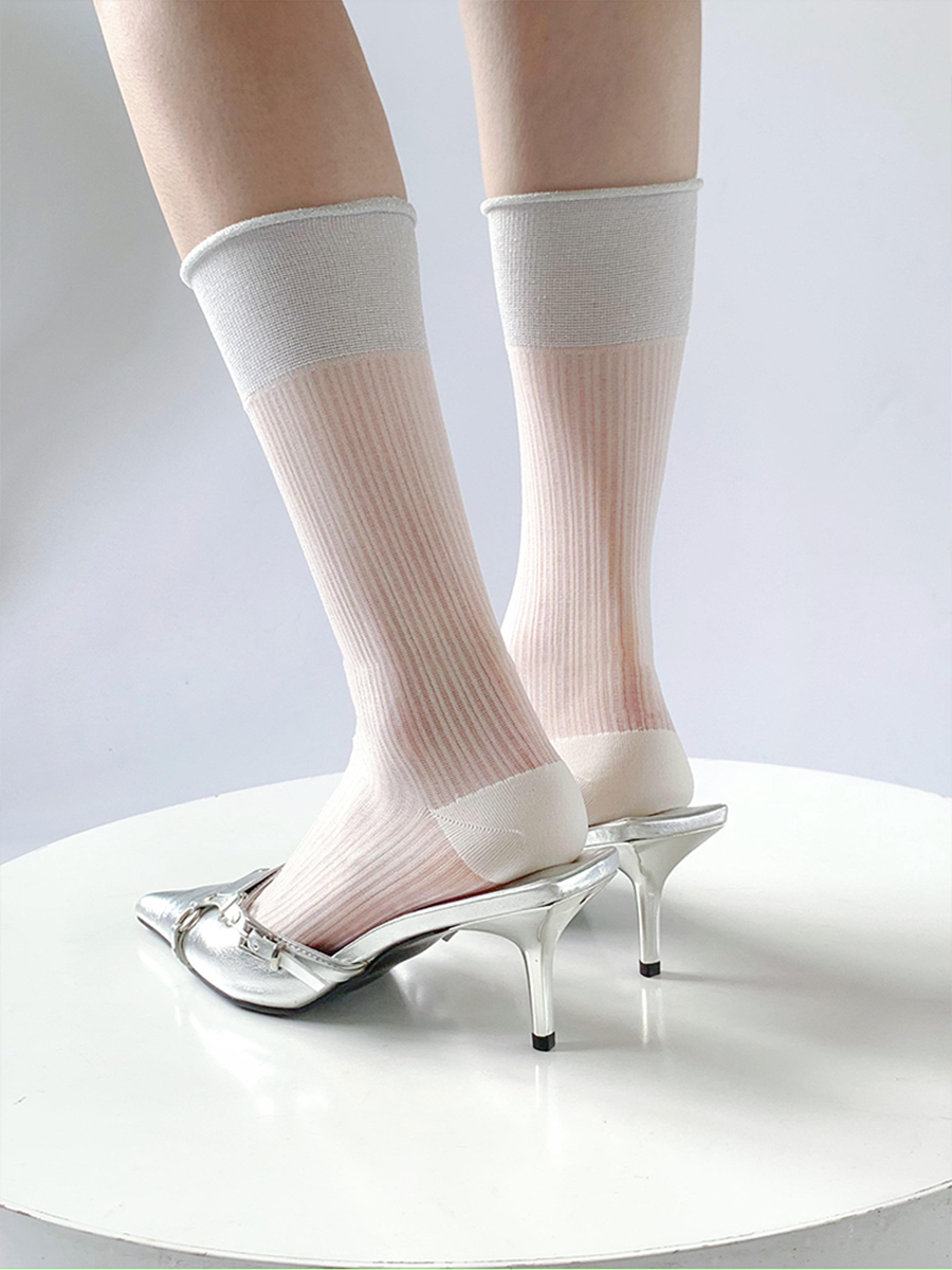 Stripe Semi-Sheer Crew Socks