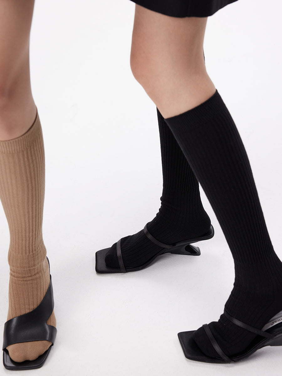 Ribbed Knee High Socks