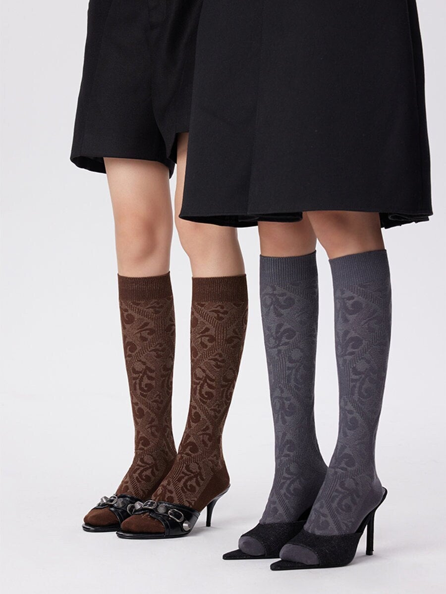 Baroque Pattern Knit Knee High Socks