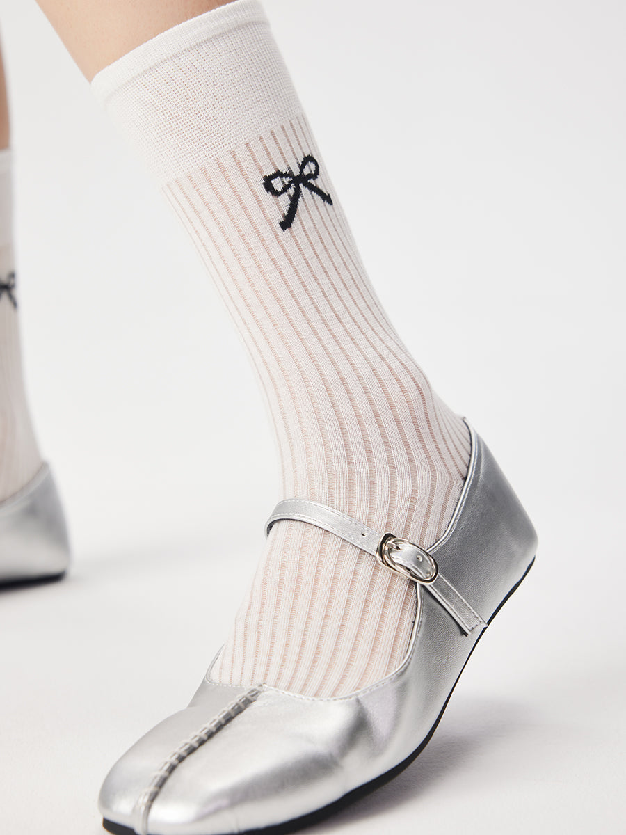 Bow Ribbed Crew Socks