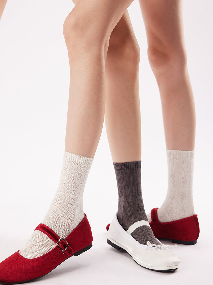 Textured Knit Crew Socks