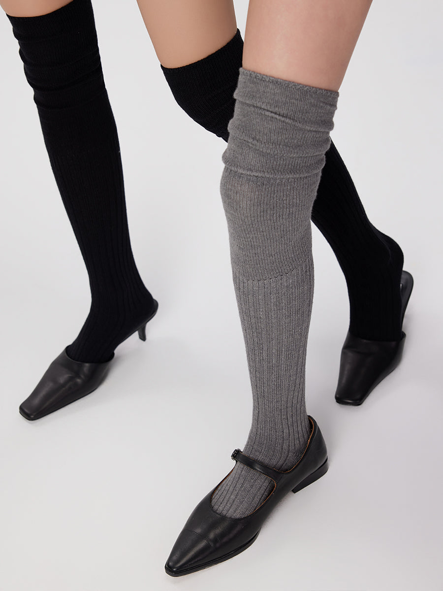Solid Ribbed Thigh High Socks