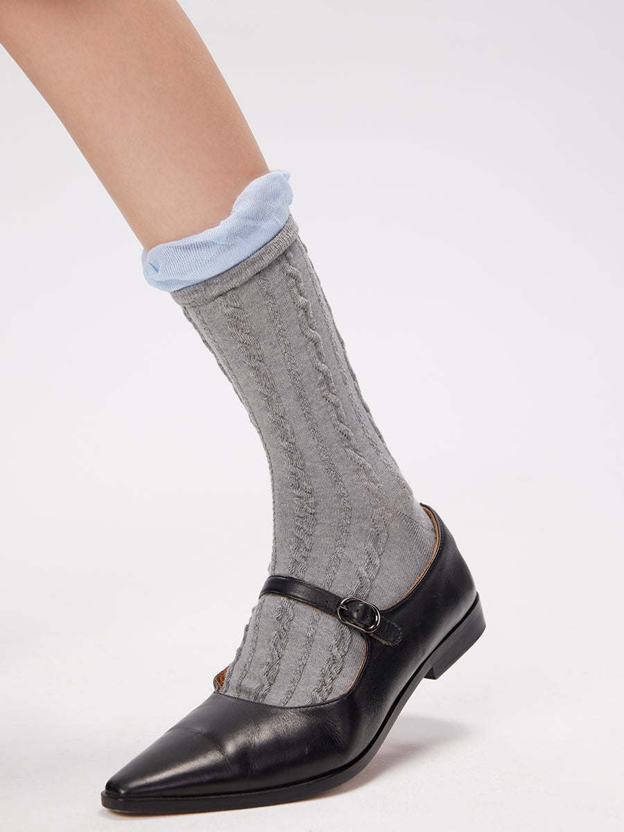 Ruffle Cable Knit Crew Socks