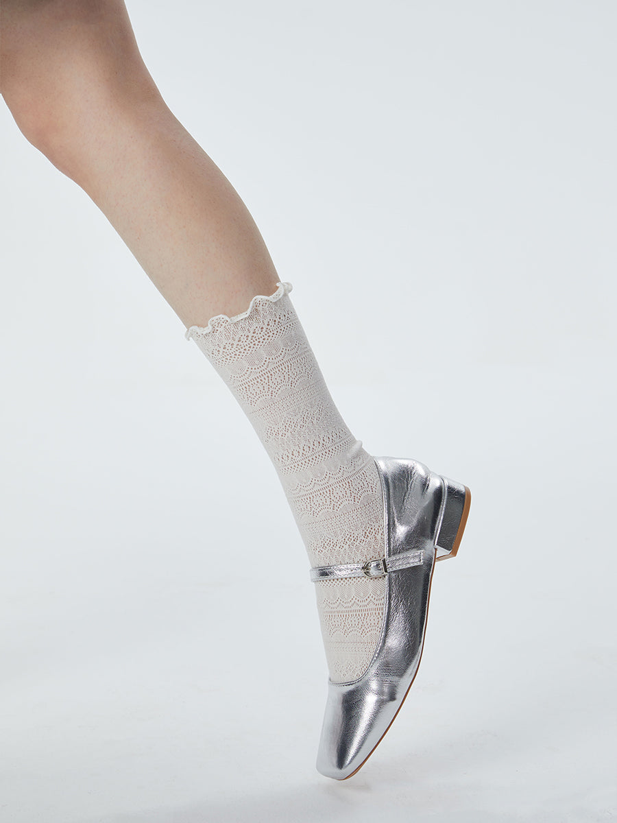 Pointelle Ruffle Crew Socks