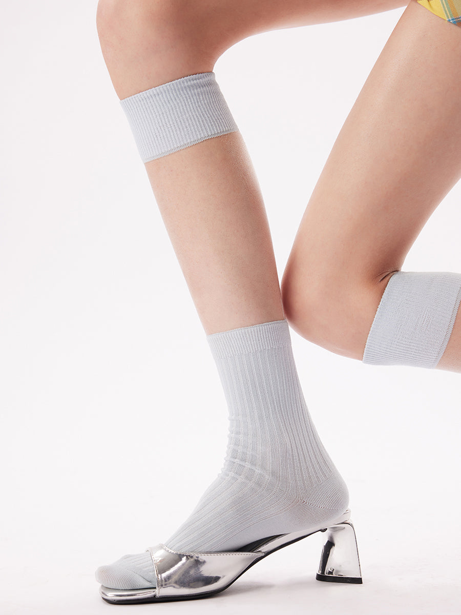Sheer Panel Ribbed Knee High Socks