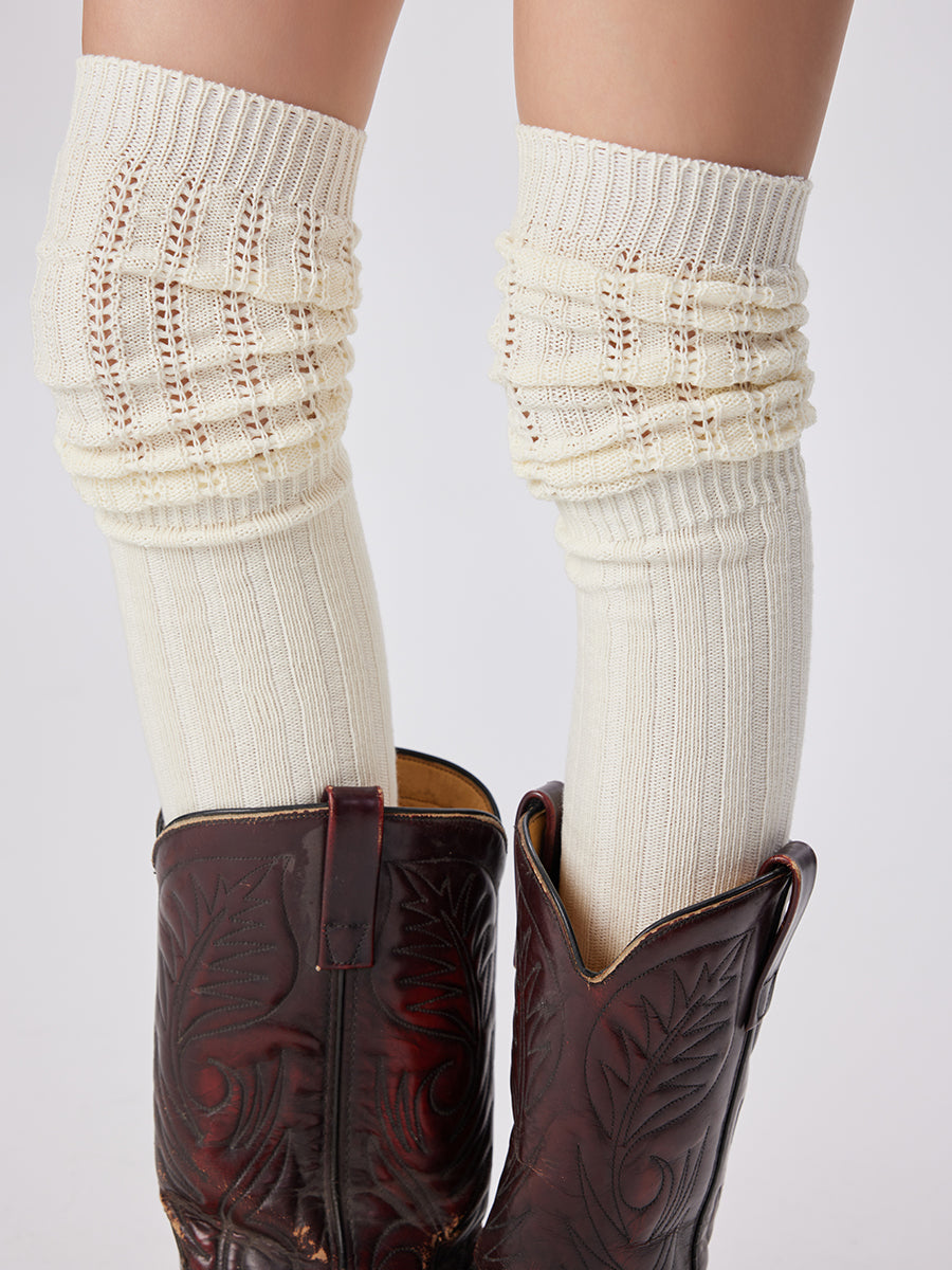Pointelle Knit Slouch Thigh High Socks