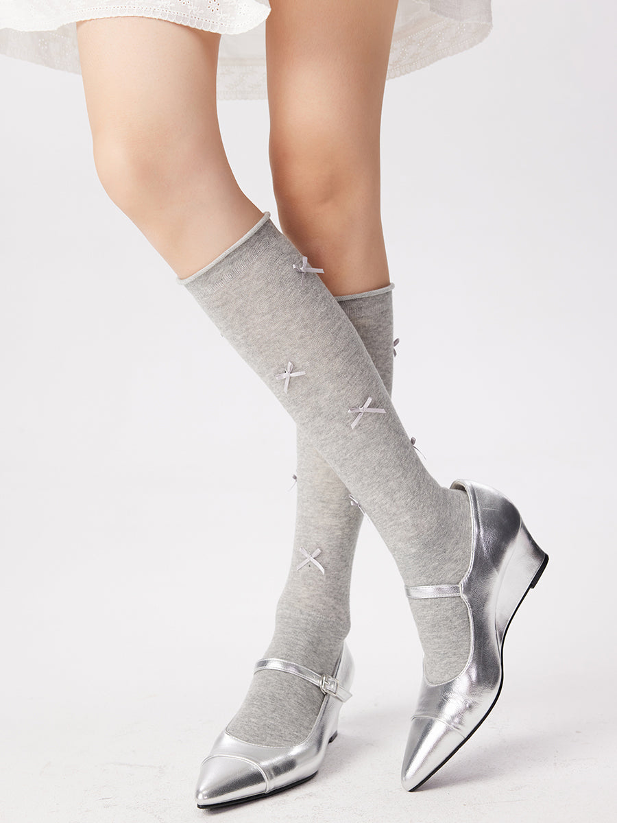 Bow Decor Knee High Socks