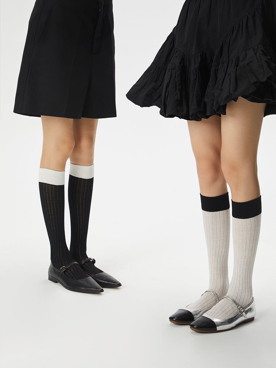 Colorblock Ribbed Knee High Socks