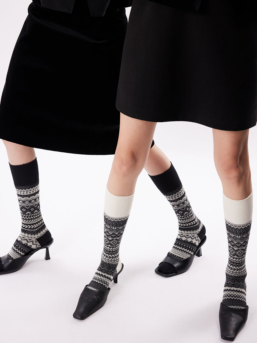 Nordic Pattern Knee High Socks