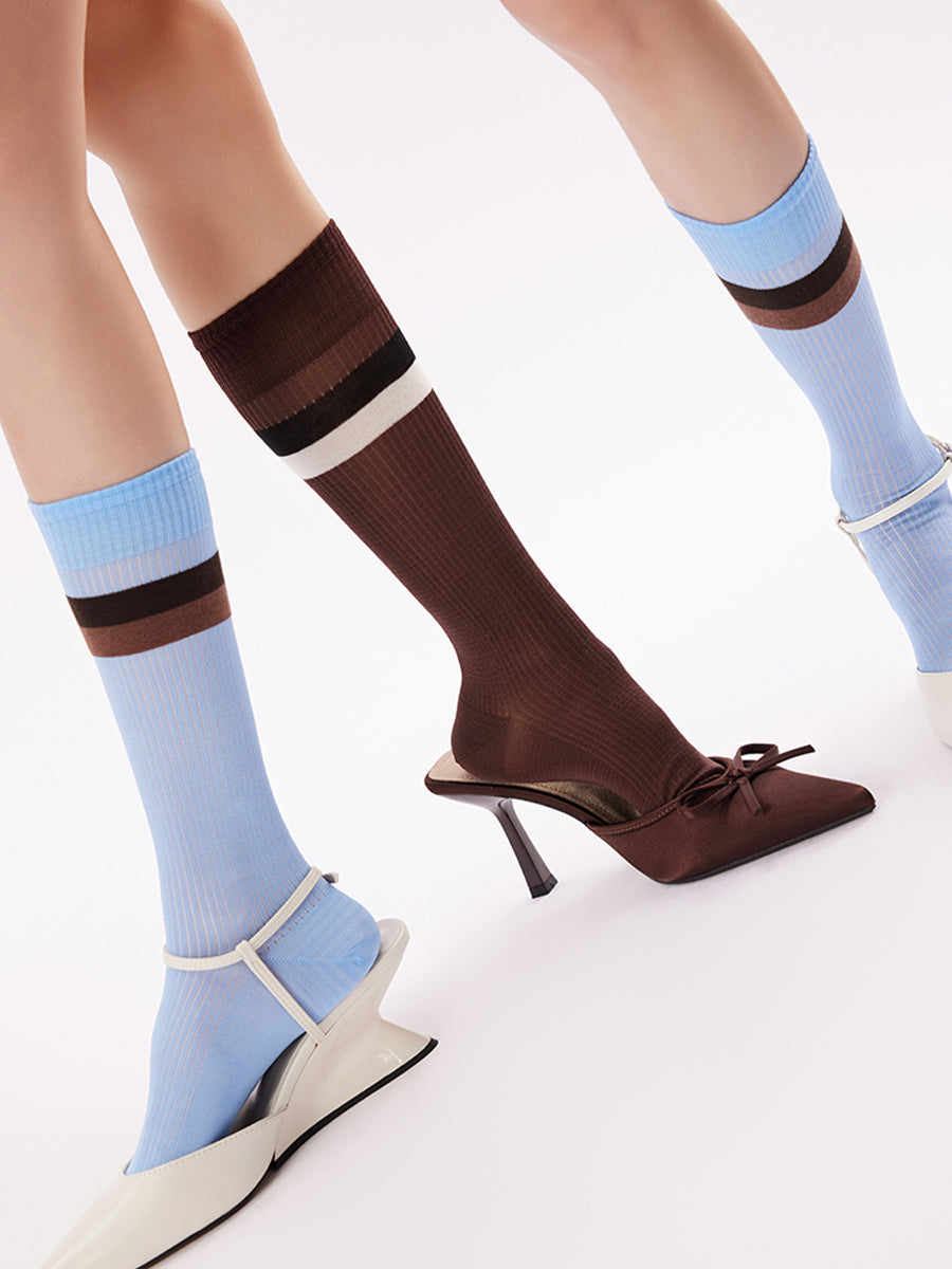 Colorblock Stripe Ribbed Crew Socks