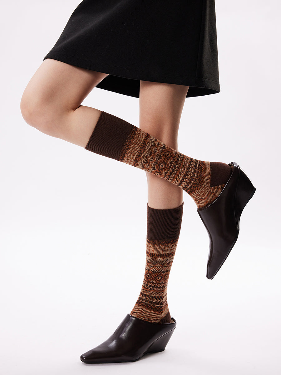Nordic Pattern Knee High Socks