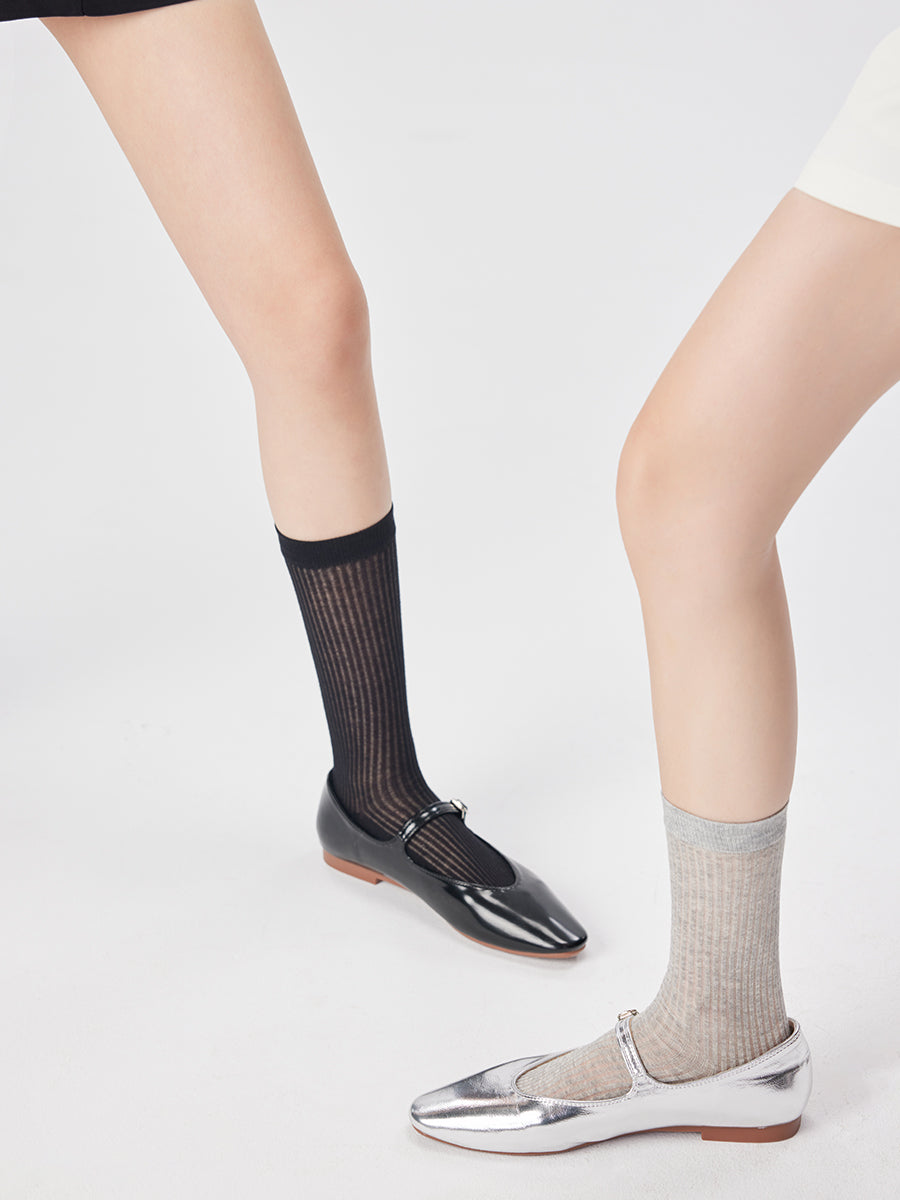 Semi-Sheer Ribbed Crew Socks