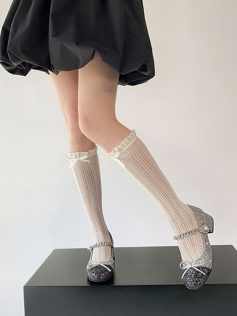 Ruffled Pointelle Knee High Socks