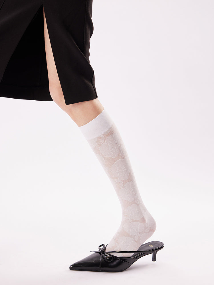Sheer Floral Knee High Socks