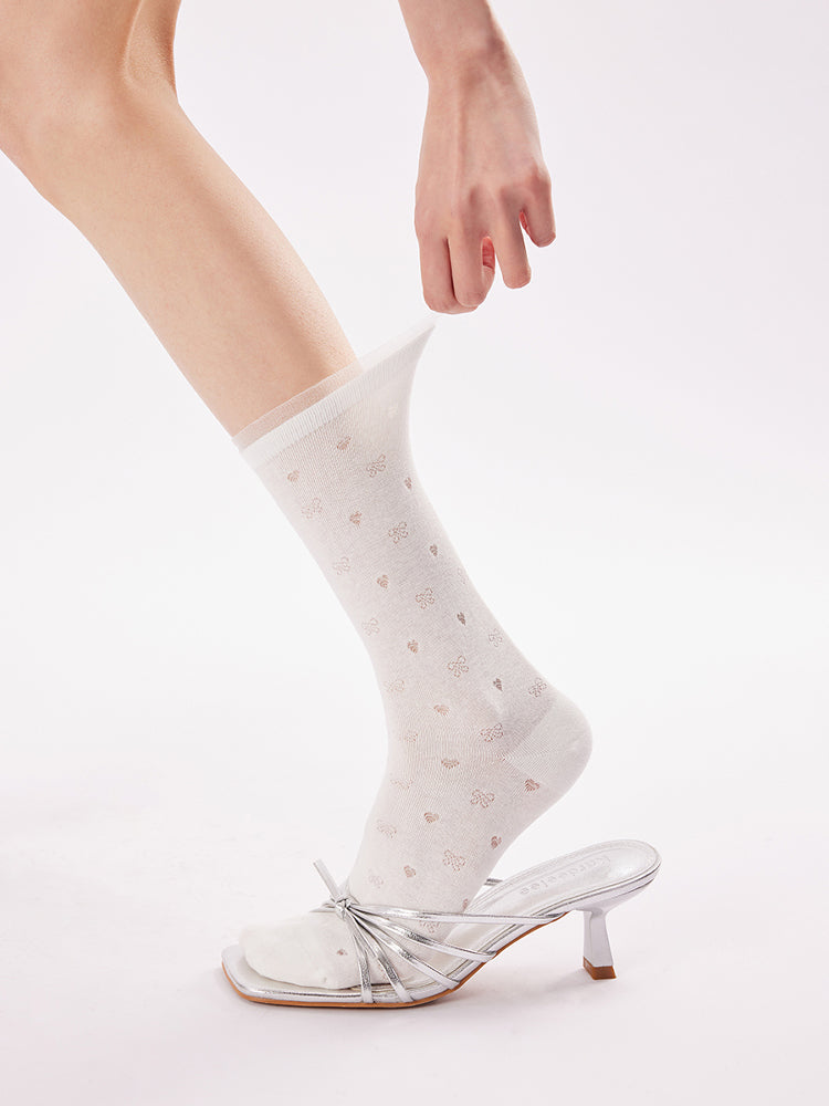Pointelle Ruffle Trim Crew Socks