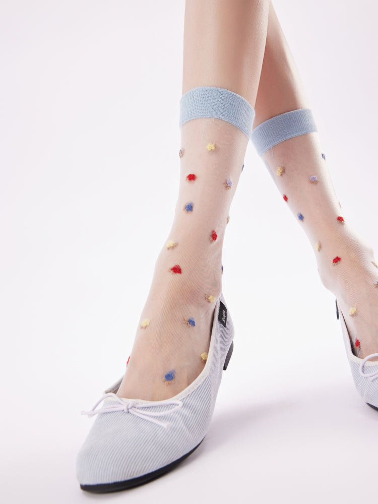 Floral/Polka Dot Sheer Crew Socks