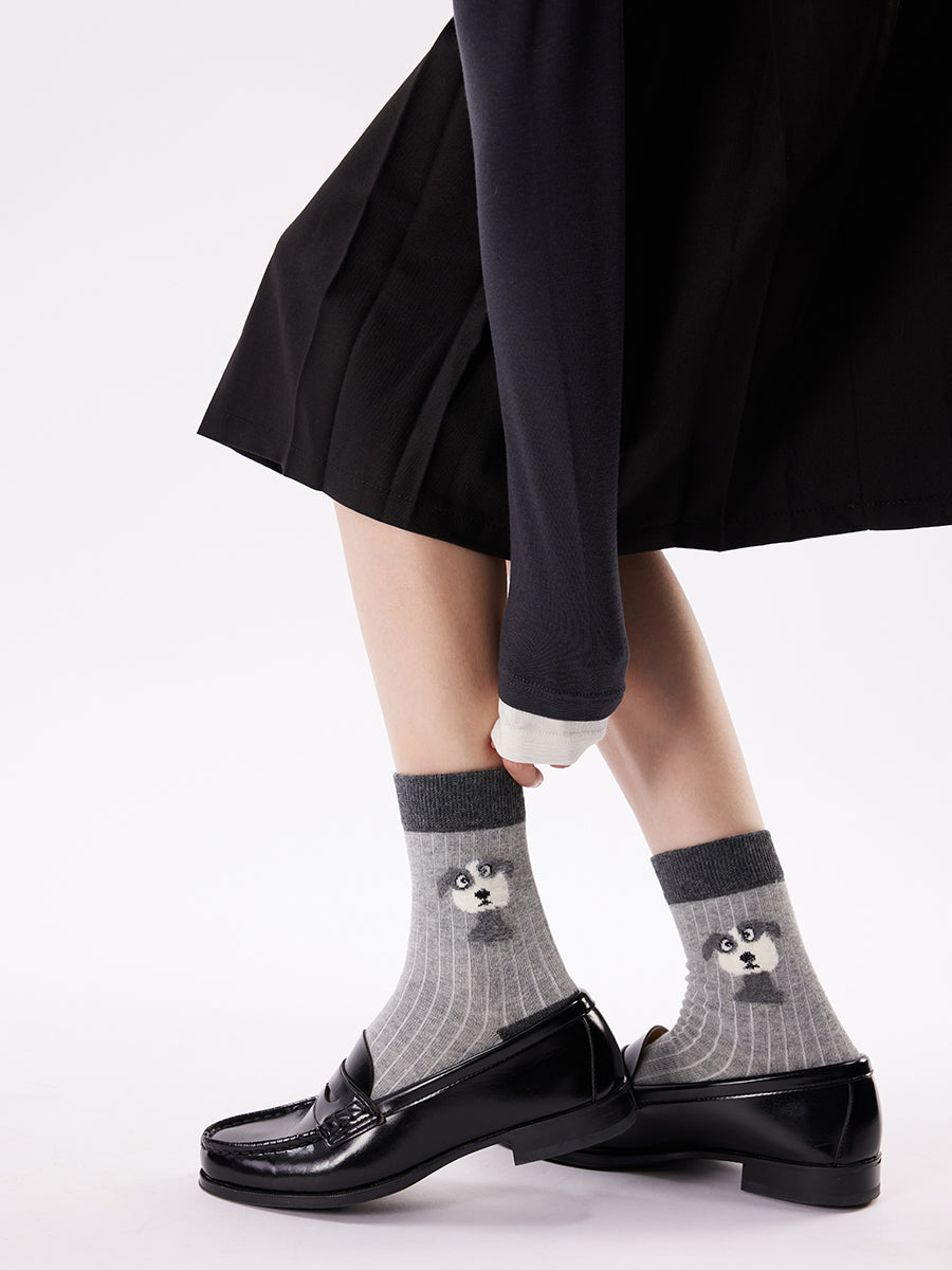 Animal Pattern Ribbed Crew Socks