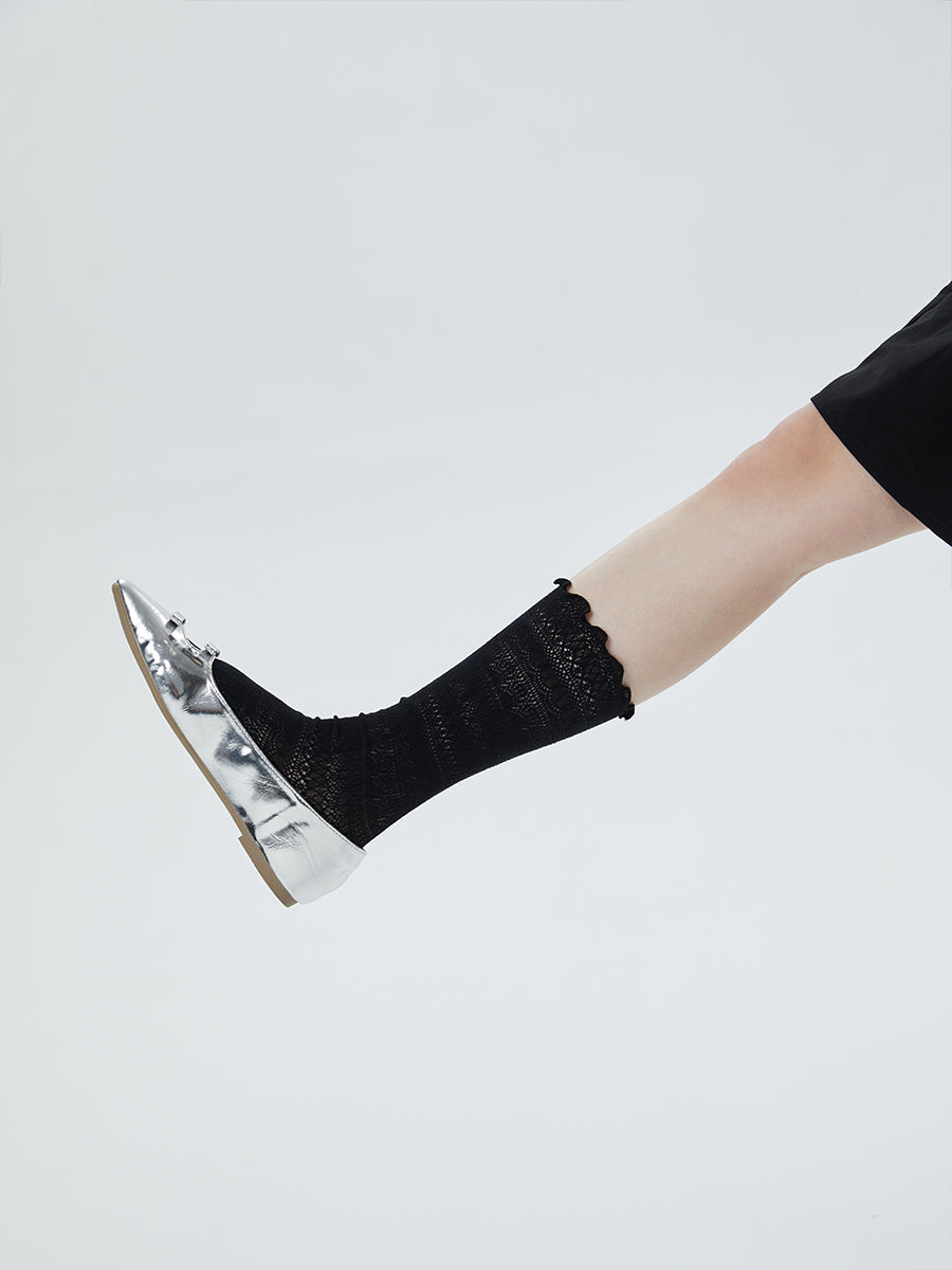 Pointelle Ruffle Crew Socks