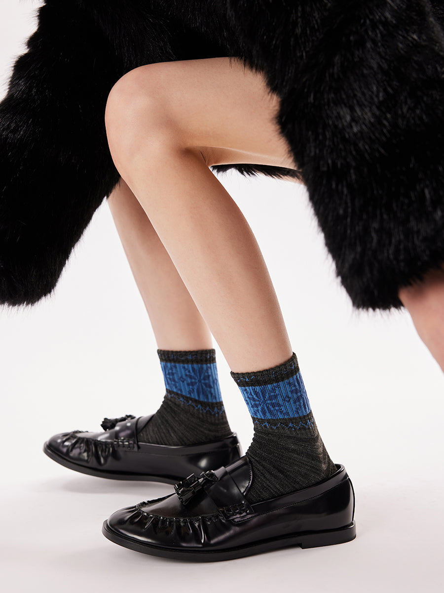 Nordic Pattern Knit Crew Socks