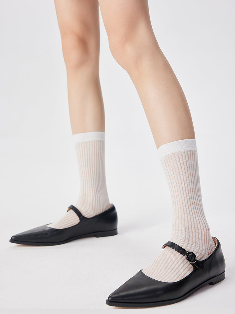 Semi-Sheer Ribbed Crew Socks