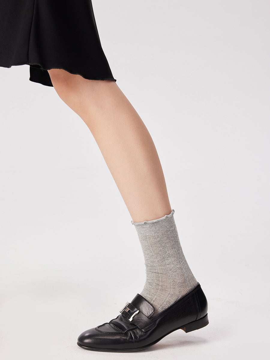 Pointelle Ruffle Crew Socks