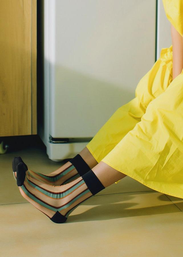 Bold Stripe Sheer Crew Socks