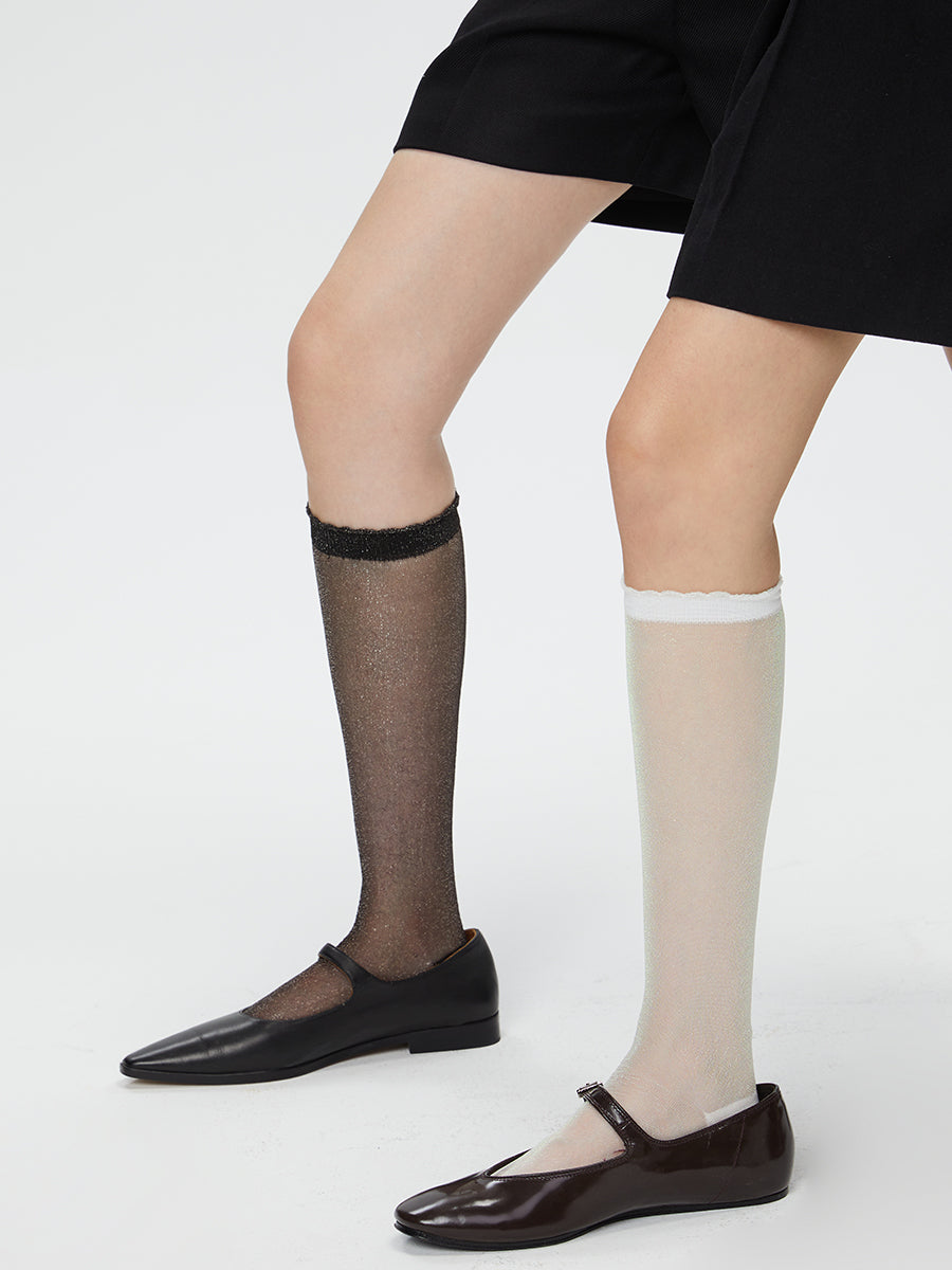 Semi-Sheer Glitter Knee High Socks