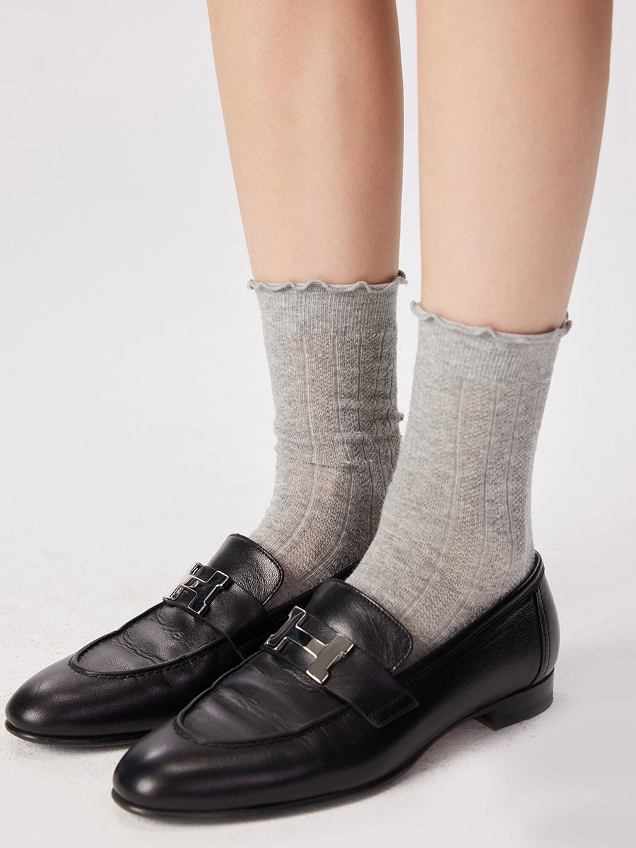 Pointelle Knit Ruffle Crew Socks