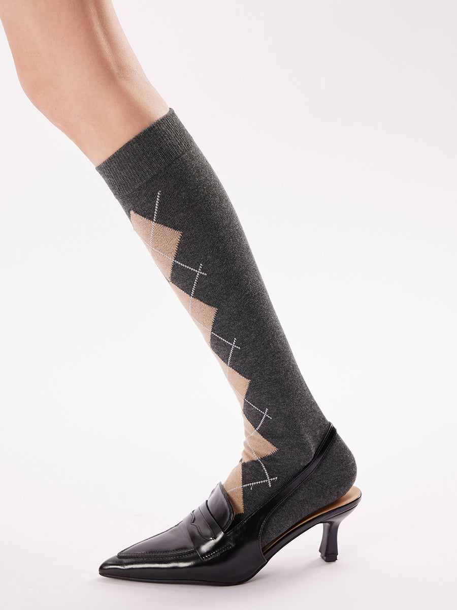 Argyle Pattern Knee High Socks