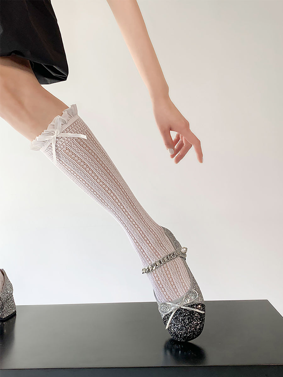Ruffled Pointelle Knee High Socks