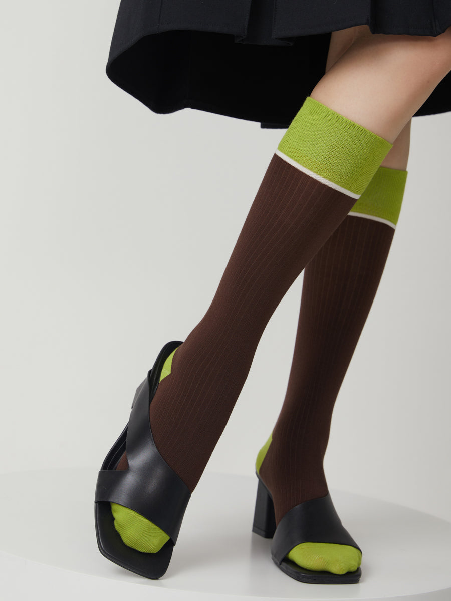 Colorblock Ribbed Knee High Socks