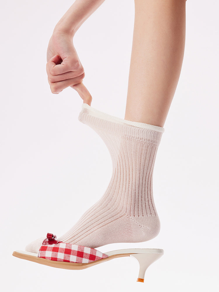 Semi-Sheer Ribbed Crew Socks