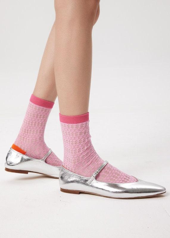 Pointelle Semi-Sheer Crew Socks