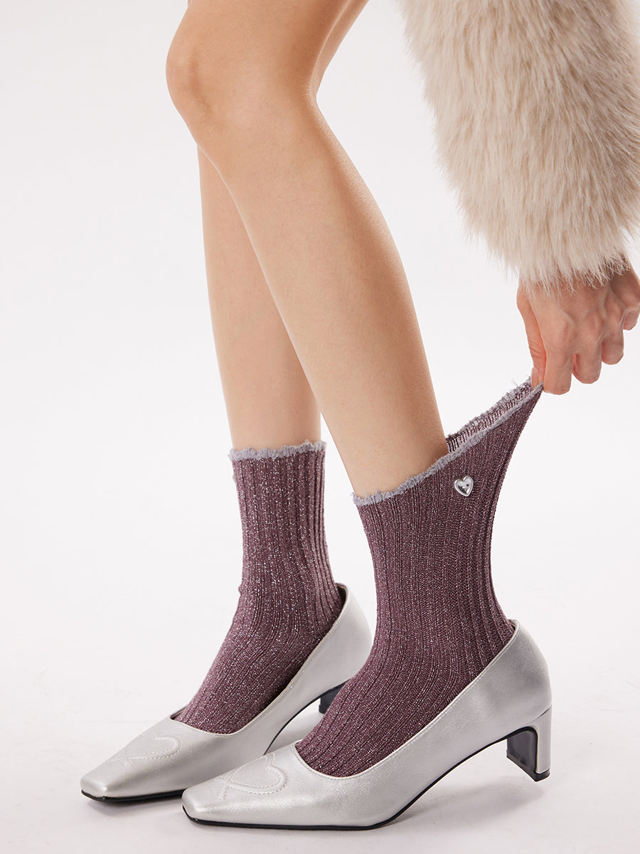 Shimmer Ribbed Crew Socks