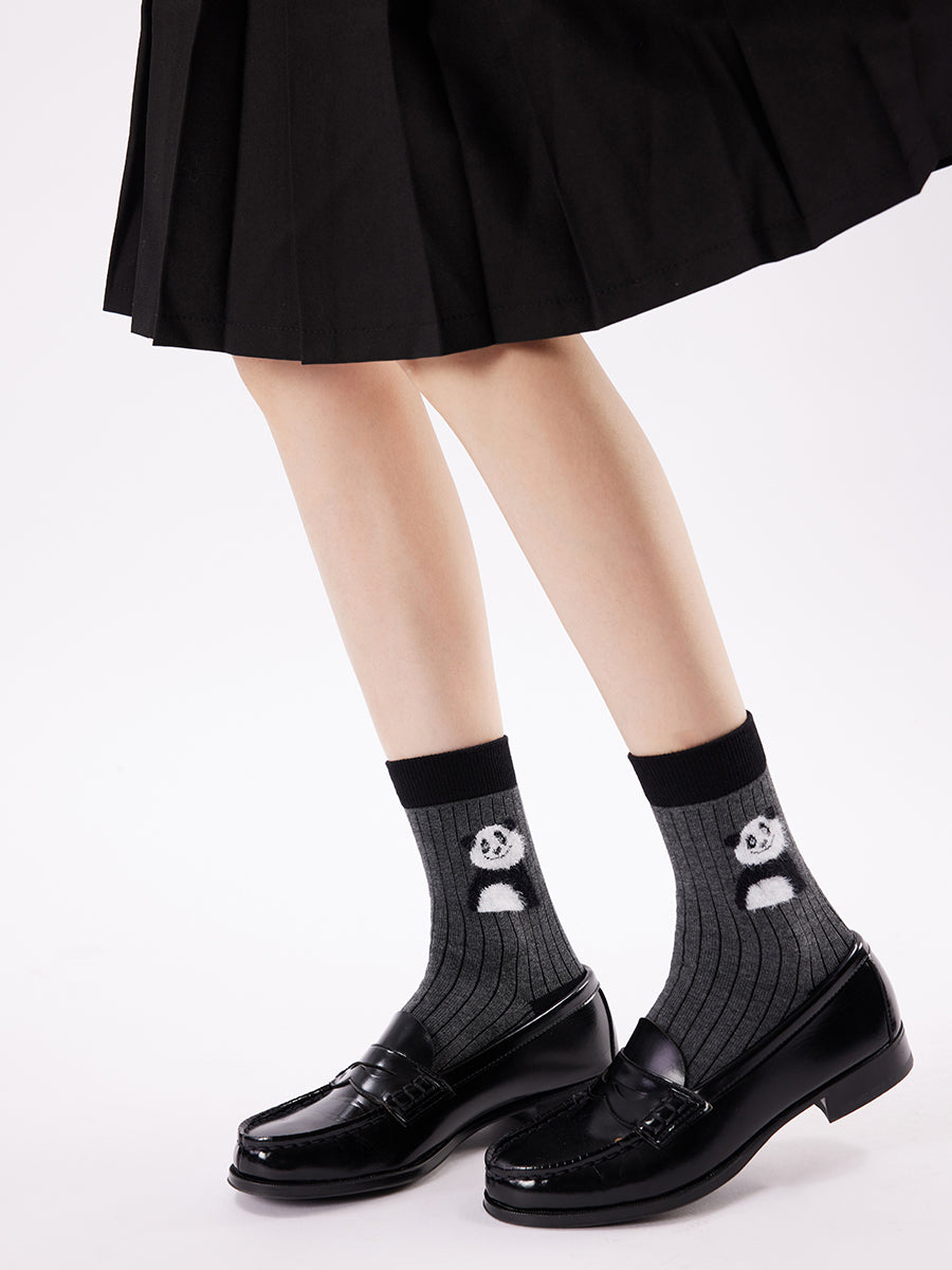 Animal Pattern Ribbed Crew Socks