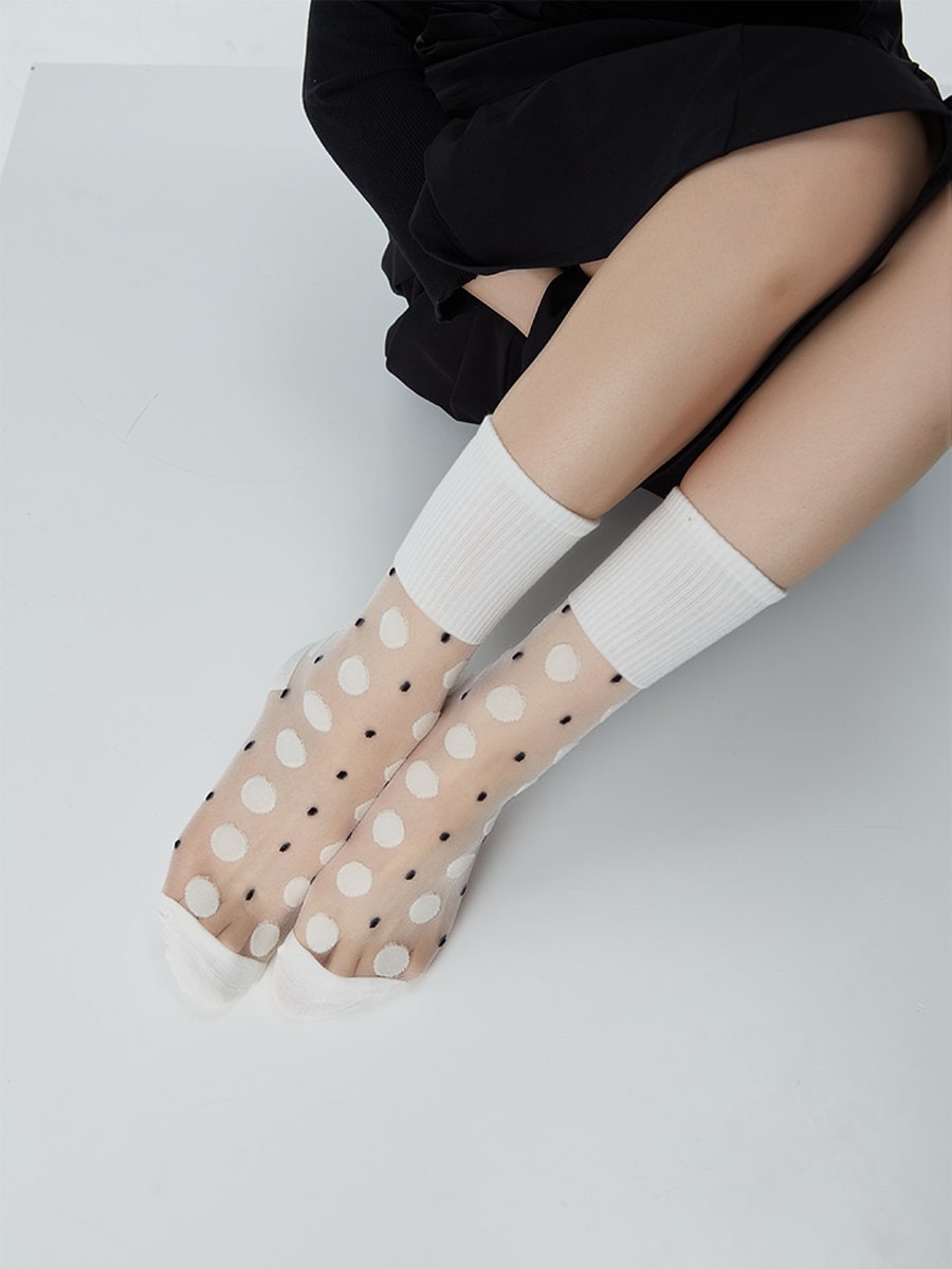 Polka Dots Sheer Crew Socks - SH2434