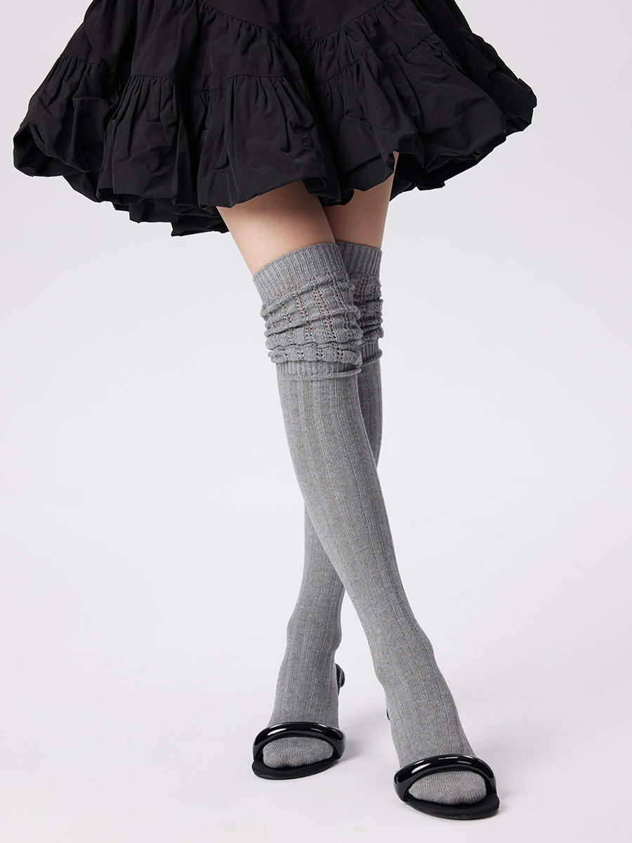 Pointelle Knit Slouch Thigh High Socks