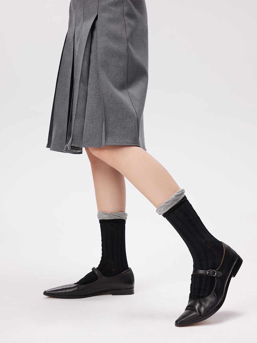 Ruffle Cable Knit Crew Socks
