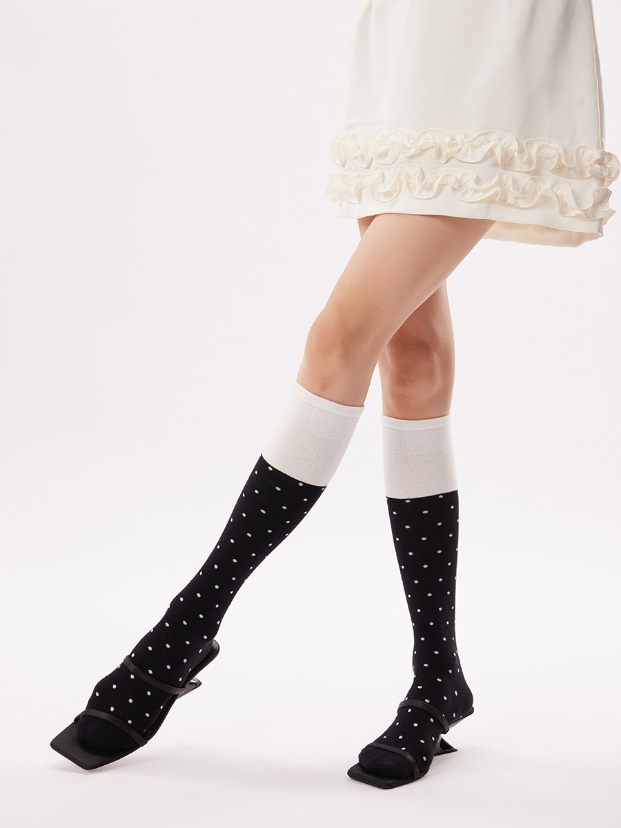 Polka Dot Colorblock Knee High Socks