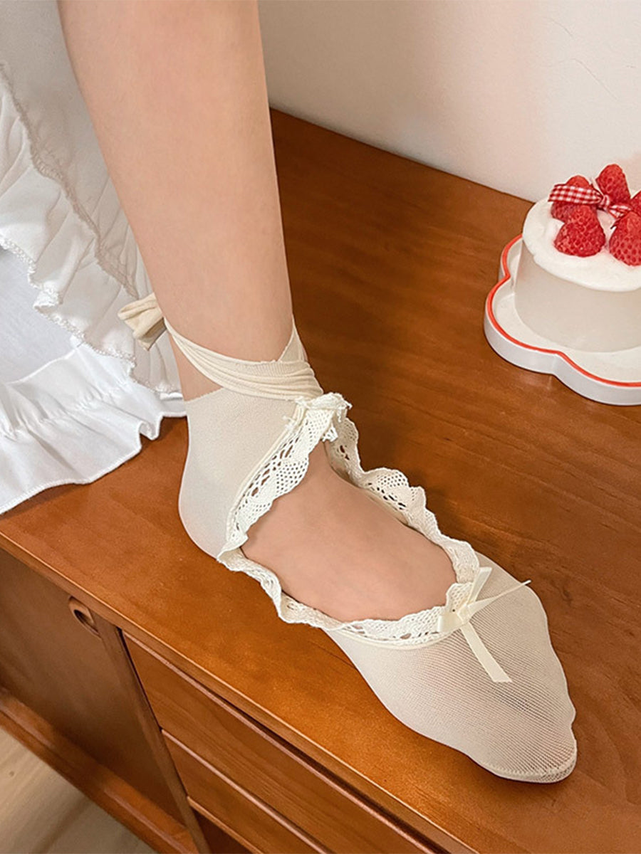 Ballet Flats Tie Straps No Show Socks For Women