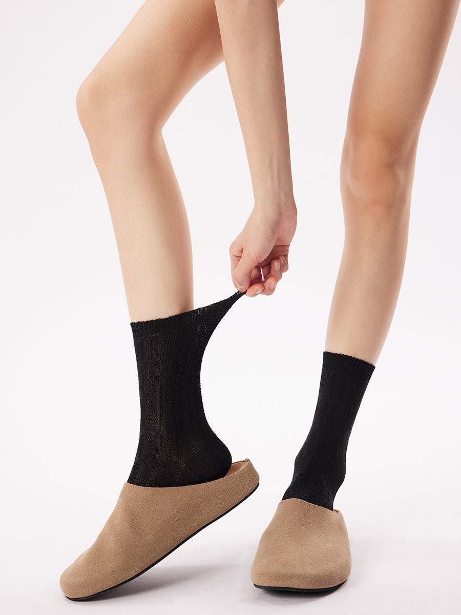 Textured Knit Crew Socks