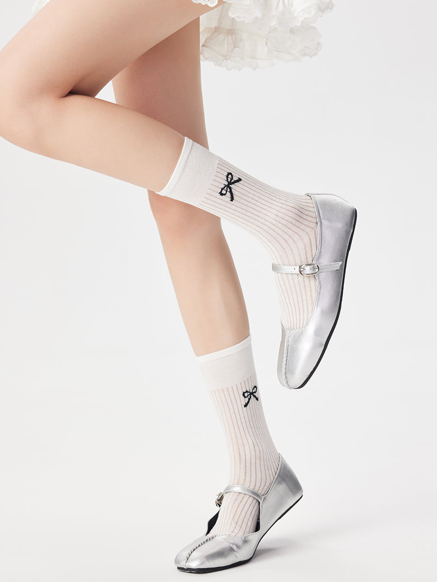 Bow Ribbed Crew Socks