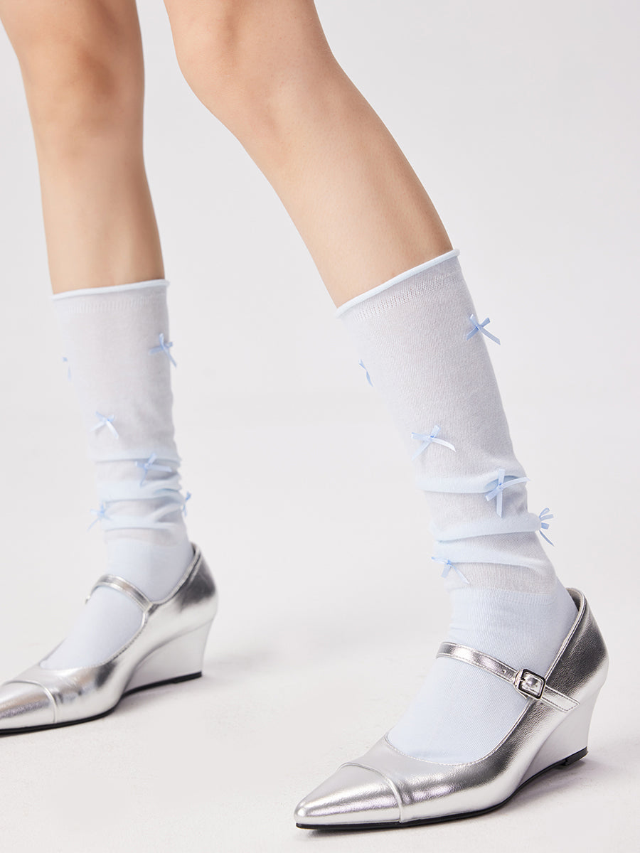 Bow Decor Knee High Socks